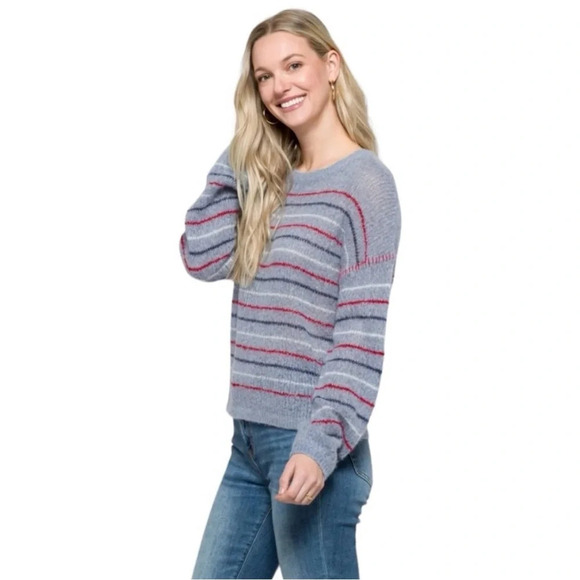 Sundry Anthropologie Cashmere and Wool Balloon Sleeve Striped Sweater Size L - Picture 1 of 9